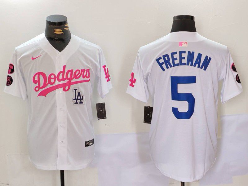 Men Los Angeles Dodgers 5 Freeman White pink joint name 2024 Nike MLB Jersey style 5